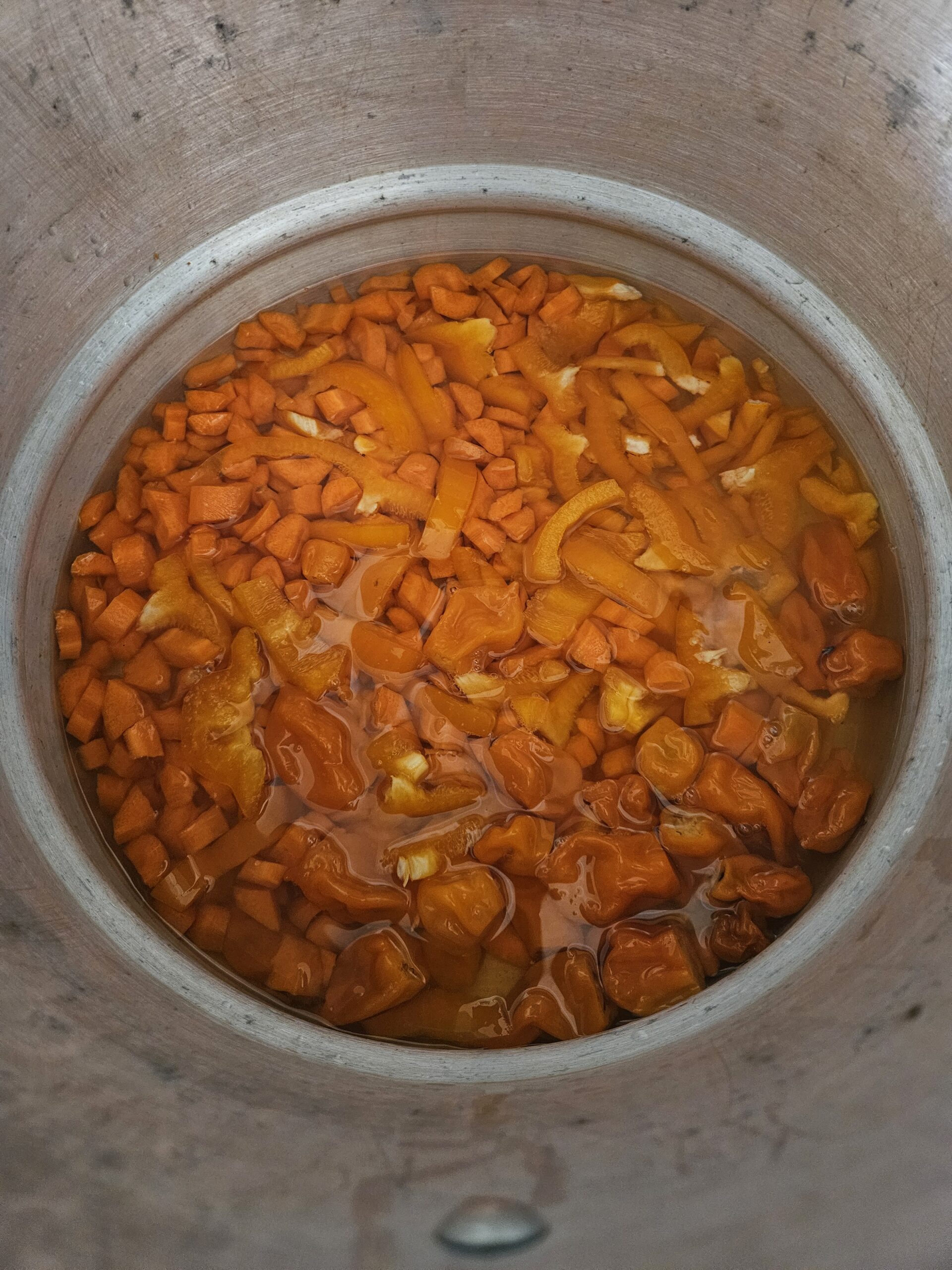 Fresh orange peppers chopped for a Three Little Peppers recipe test